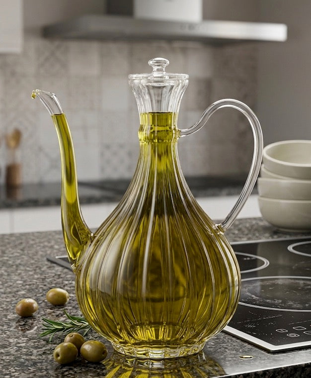 JOY Elegante Ölkanne Olivenöl Gießkanne aus Glas 750 ml