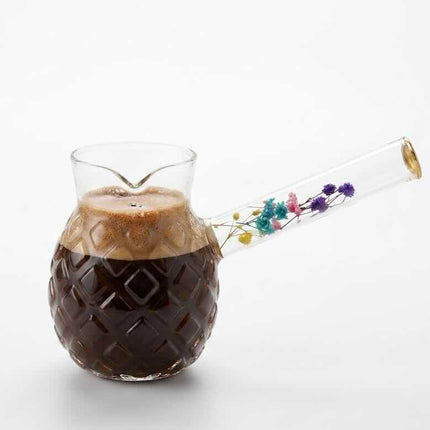 JOY Cezve Kännchen mit Blumendekor Borosilikat Glas 330 ml