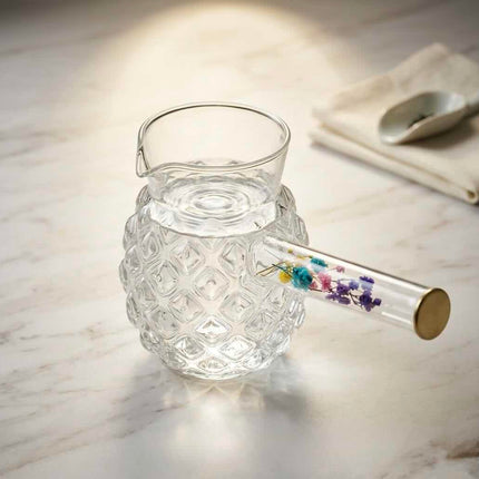 JOY Cezve Kännchen mit Blumendekor Borosilikat Glas 330 ml