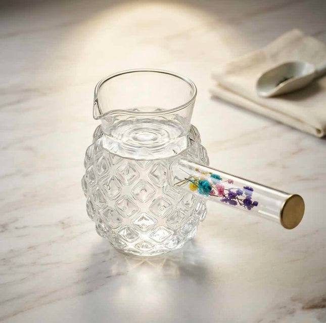 JOY Cezve Kännchen mit Blumendekor Borosilikat Glas 330 ml