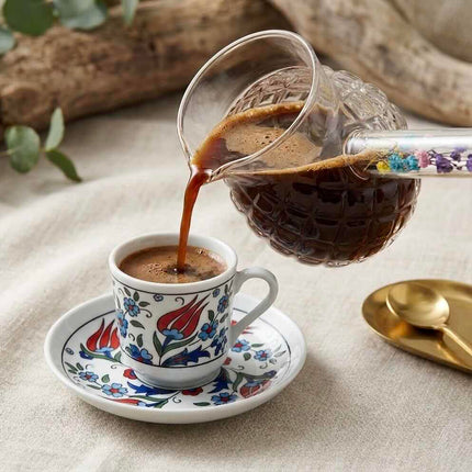 JOY Cezve Kännchen mit Blumendekor Borosilikat Glas 330 ml