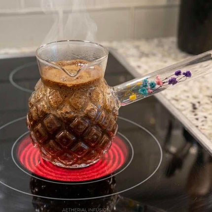 JOY Cezve Kännchen mit Blumendekor Borosilikat Glas 330 ml