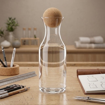 JOY Stylische WasserKaraffe mit Kork Deckel 1,5 Liter