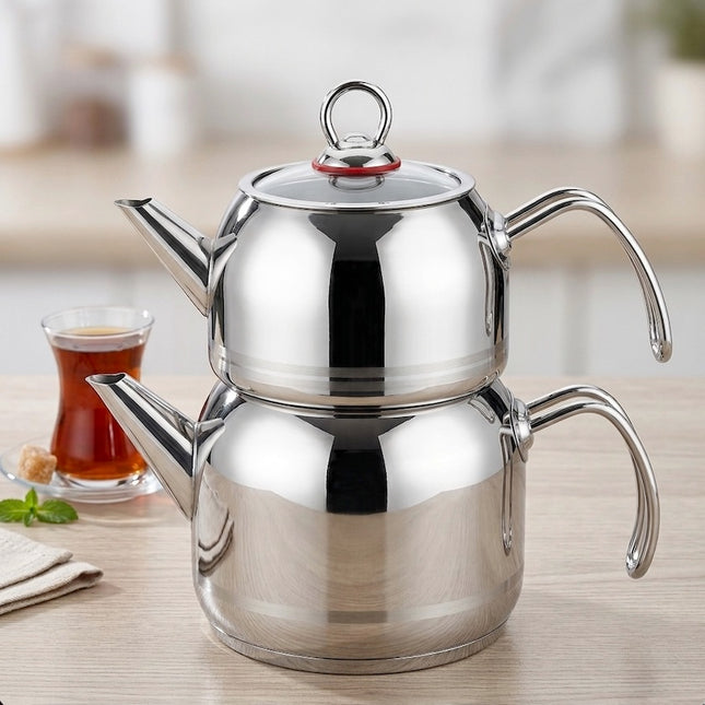 JOY Türkische Teekanne Edelstahl Induktion 1,1 L - 2 L