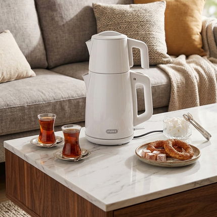 MULEX Tee-Express Türkischer Teekocher Edelstahl WEISS 1L - 2L