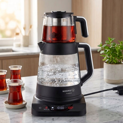 Korkmaz Prosense GLAS Teekocher SCHWARZ 1,0L - 1,8L