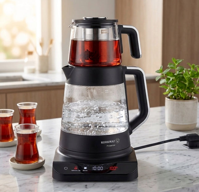 Korkmaz Prosense GLAS Teekocher SCHWARZ 1,0L - 1,8L