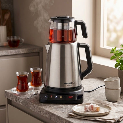 Korkmaz Prosense GLAS & EDELSTAHL Teekocher SCHWARZ 1,0L - 1,8L