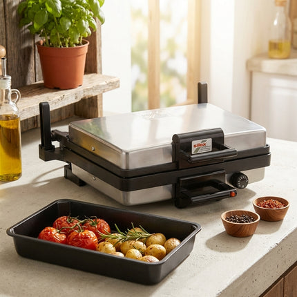 SILEX Multigrill Kontaktgrill Silber + Auflaufform 9cm Hoch
