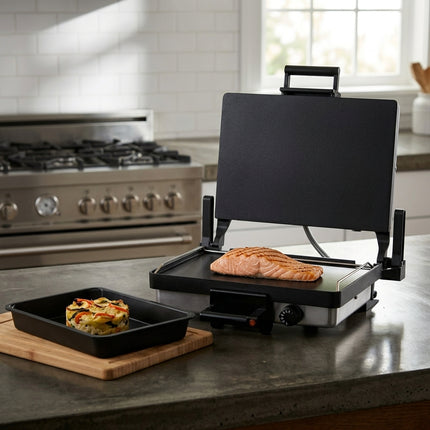 SILEX Multigrill Kontaktgrill Silber + Auflaufform 9cm Hoch