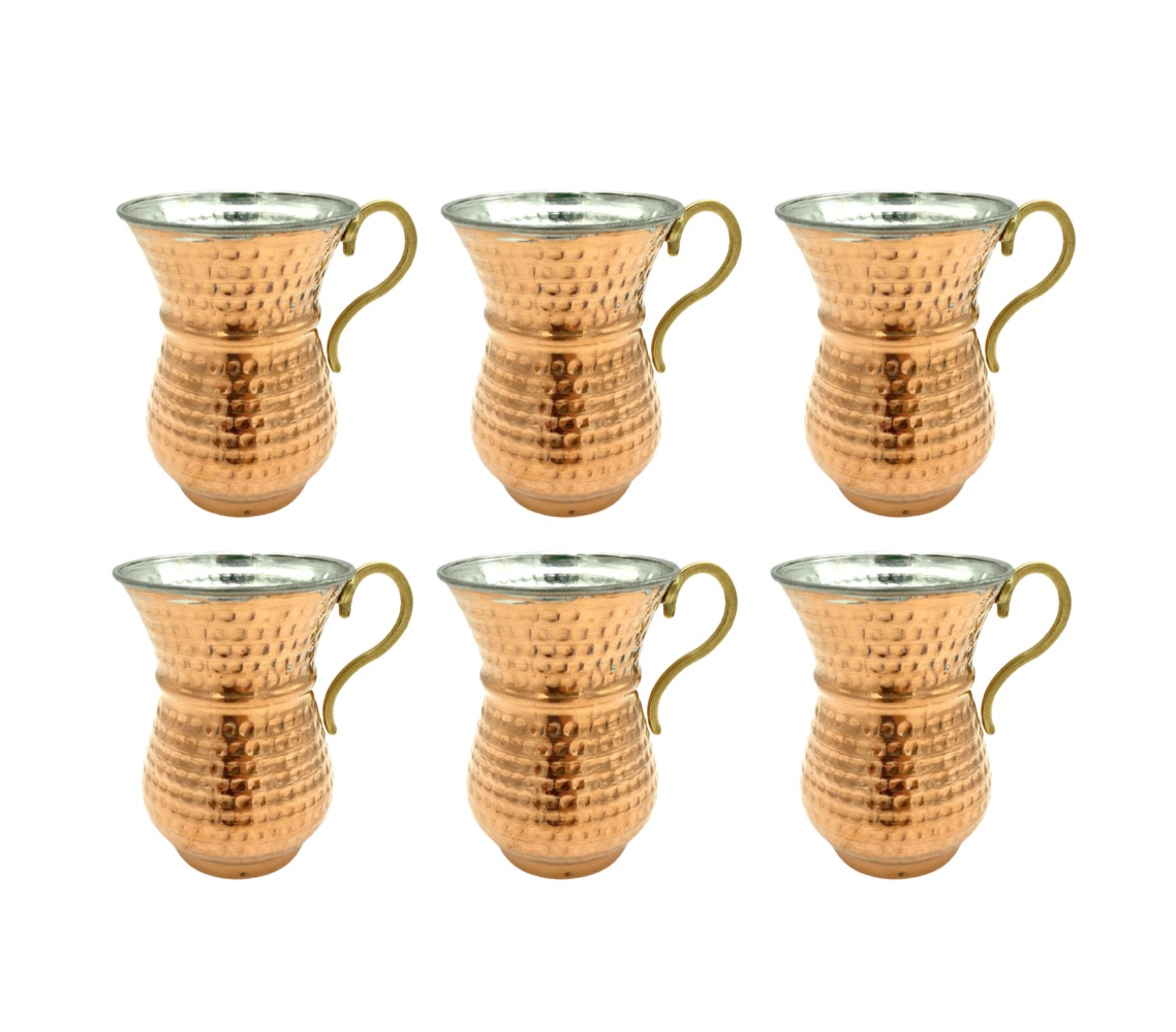 KUPFER-AYRAN-Becher-6er-Set KUPFER AYRAN Becher 220 ml mit Henkel Handmade 6er Set