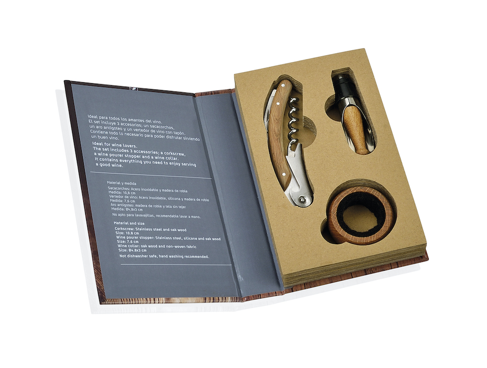 CC-66178-OBERT Wein Zubehör Weinflaschen 3er Geschenkset-Box 18x11x3cm Ausgießer, Tropfenfängermanschette, Korkenzi