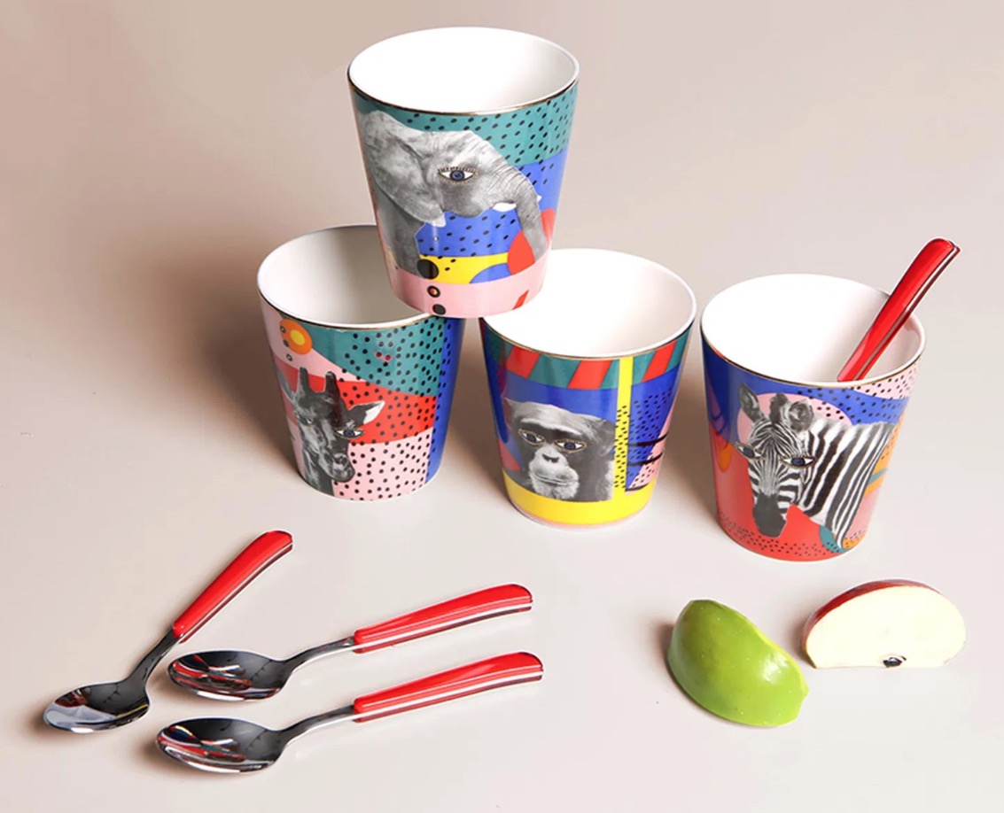 04ALM007081-a Porland WILD LIFE Design Kaffeebecher 320 ml MIX-Set 4-teilig