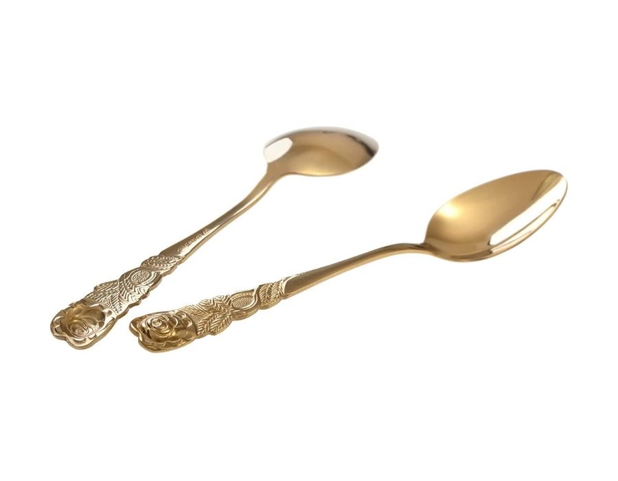 GRA-WE-Kaffeelo-ffel-Rosendekor-2 Teelöffel Kaffeelöffel 13 cm GOLD mit Rosendekor 6 Stück