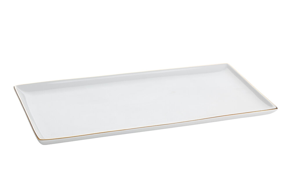 04A-P018883 Porland GOLD BANDED Premium Servierplatte 35x16 cm Eckig Vergoldet