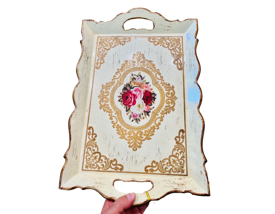 vintage-tablett FUGURATO Vintagelook Serviertablett ROSE ca. 30x40 cm