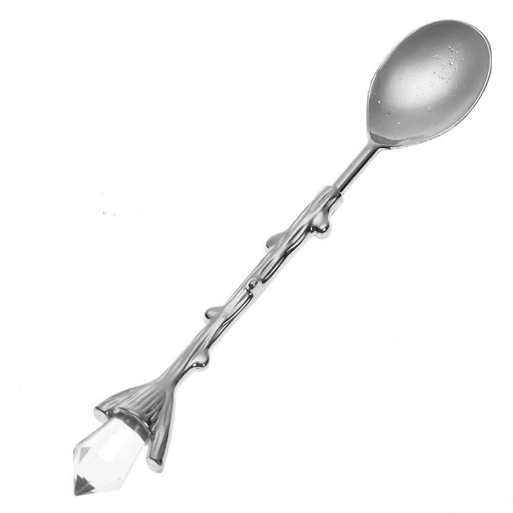 Cinar-Teelo-ffel-Kristal-Modell-8-a Elegante Teelöffel Mokkalöffel Silber Blumenzweig mit Kristall 6er Set