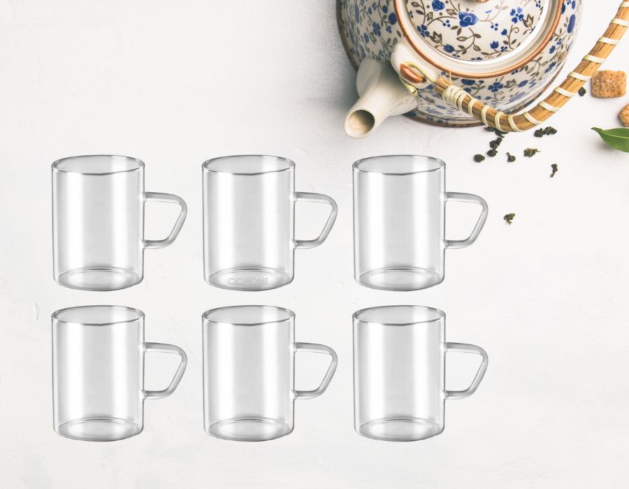 Dunne-Teegla-ser-3 HARMONY Dünne Teegläser Kaffeegläser mit Henkel 220 ml 6er Set