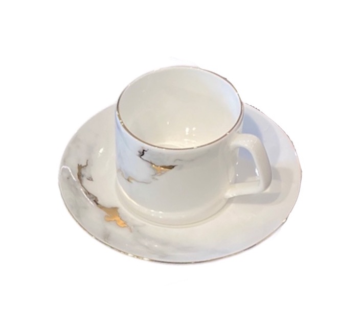 BR-201920000001-a Premium Tee- und Kaffeetassen Set DRANCY Marmor Weiß-Gold 12-teilig