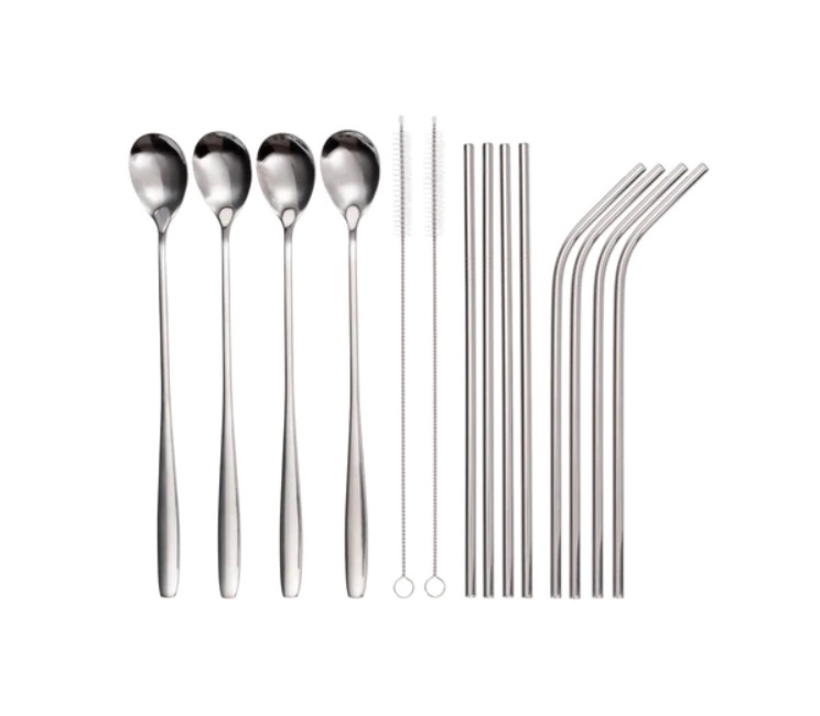 859-21-14-S01-c Trinkhalm Set aus Edelstahl, 14-teilig, SILBER