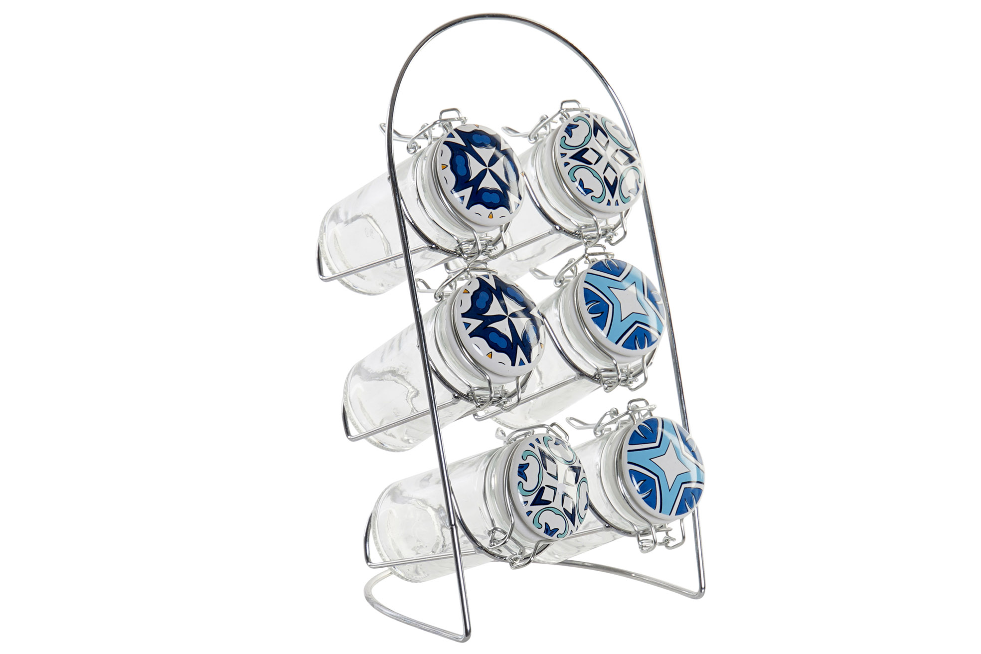 SM-172005_1 Gewürzbehälter Set mit Stand Glas Edelstahl 14x12x24 cm 90ml