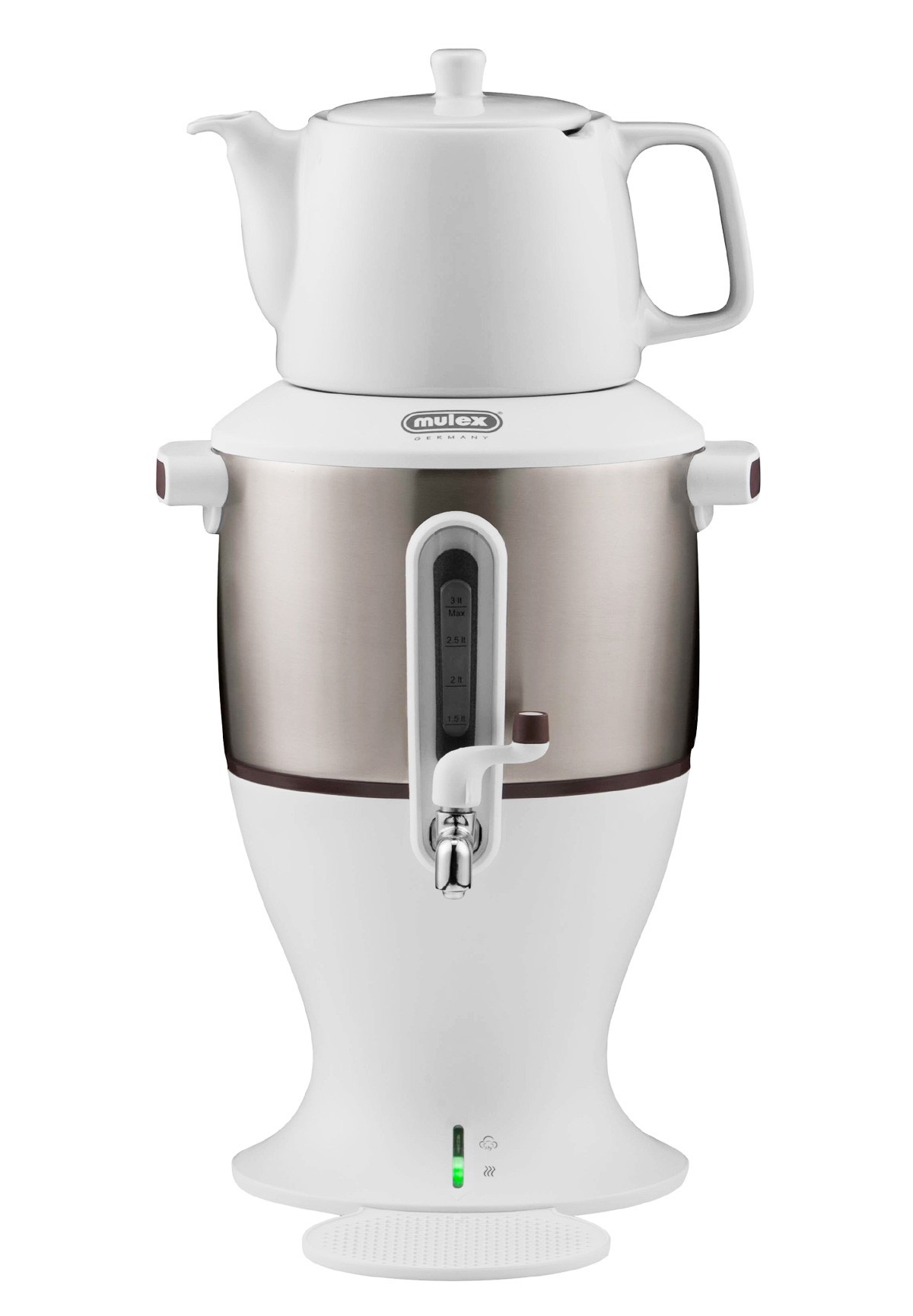 MULEX Samowar Teekocher WEIß-Silber mit PORZELLAN Teekanne