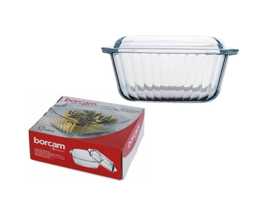 BORCAM-59049-d BORCAM 59049 Glas Auflaufform Topf mit Deckel 2,6 Liter