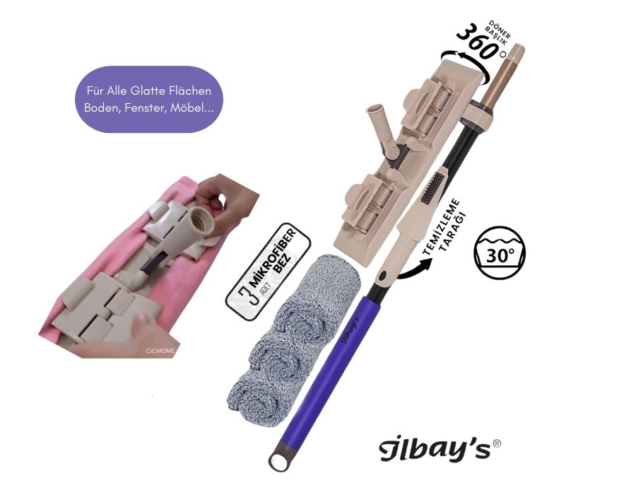 Ilbays-MOP-Neu-1a NEU Ilbays Mop Bodenwischer mit 3 Mikrofaser Bezügen