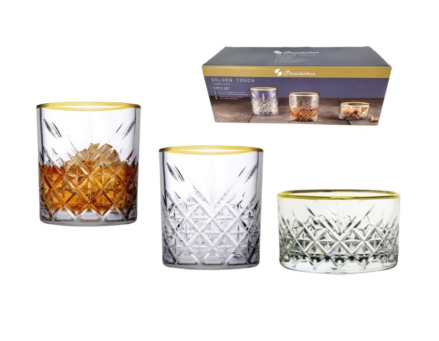 Timeless-Schale-Gold-3 Pasabahce TIMELESS GOLD 96818 Gläser und Schale 3-teilig