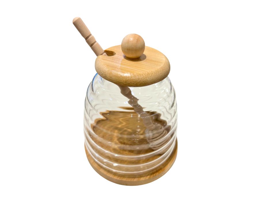 GLAS Honigschale mit Honiglöffel und Deckel