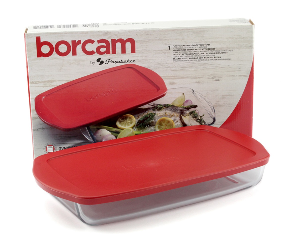 Borcam-mit-Deckel-59124-b BORCAM 59124 Rechteckig Glas Auflaufform mit Deckel 40x25x5 cm