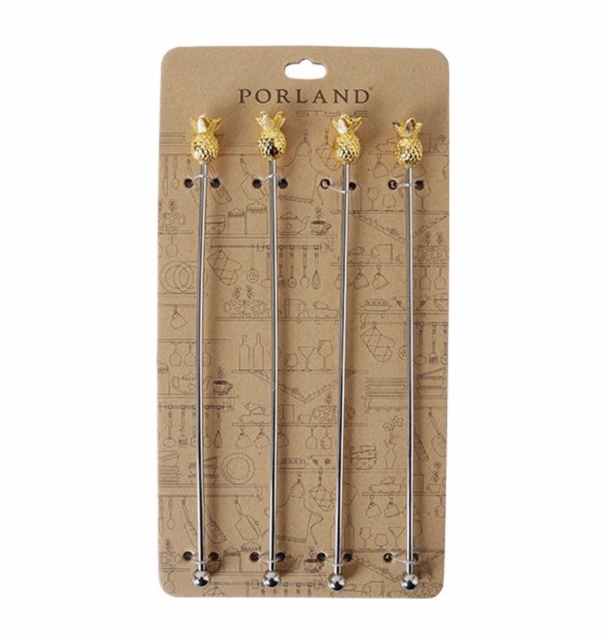 04STY004291-b SHIRAZ Ananas Gold Rührstab Cocktailrührer 21cm Edelstahl 4er Set