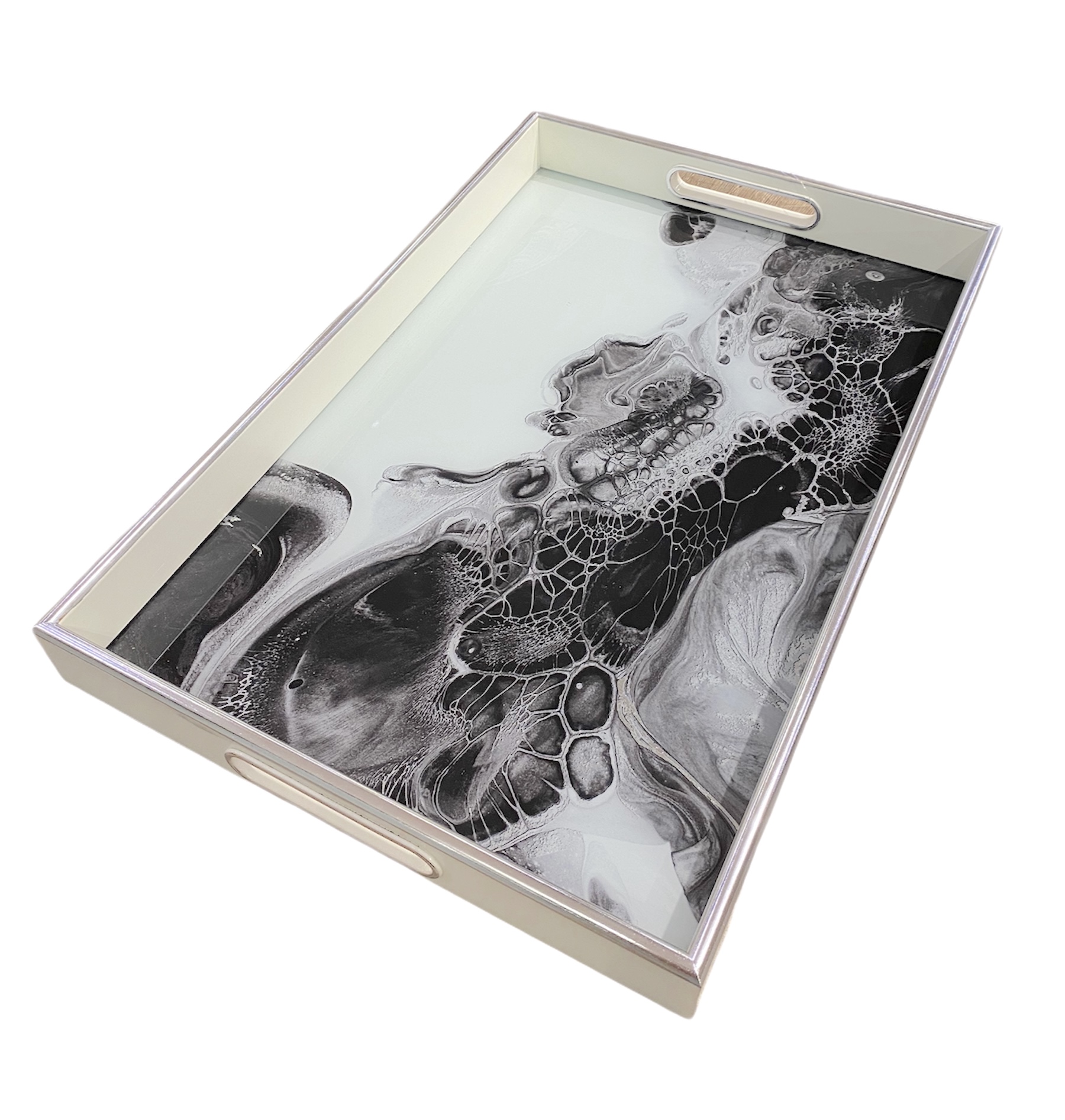 FG-2019-0353-dd FUGURATO Deko Serviertablett Marmorlook 010 Schwarz-Silber Eckig 30x45cm