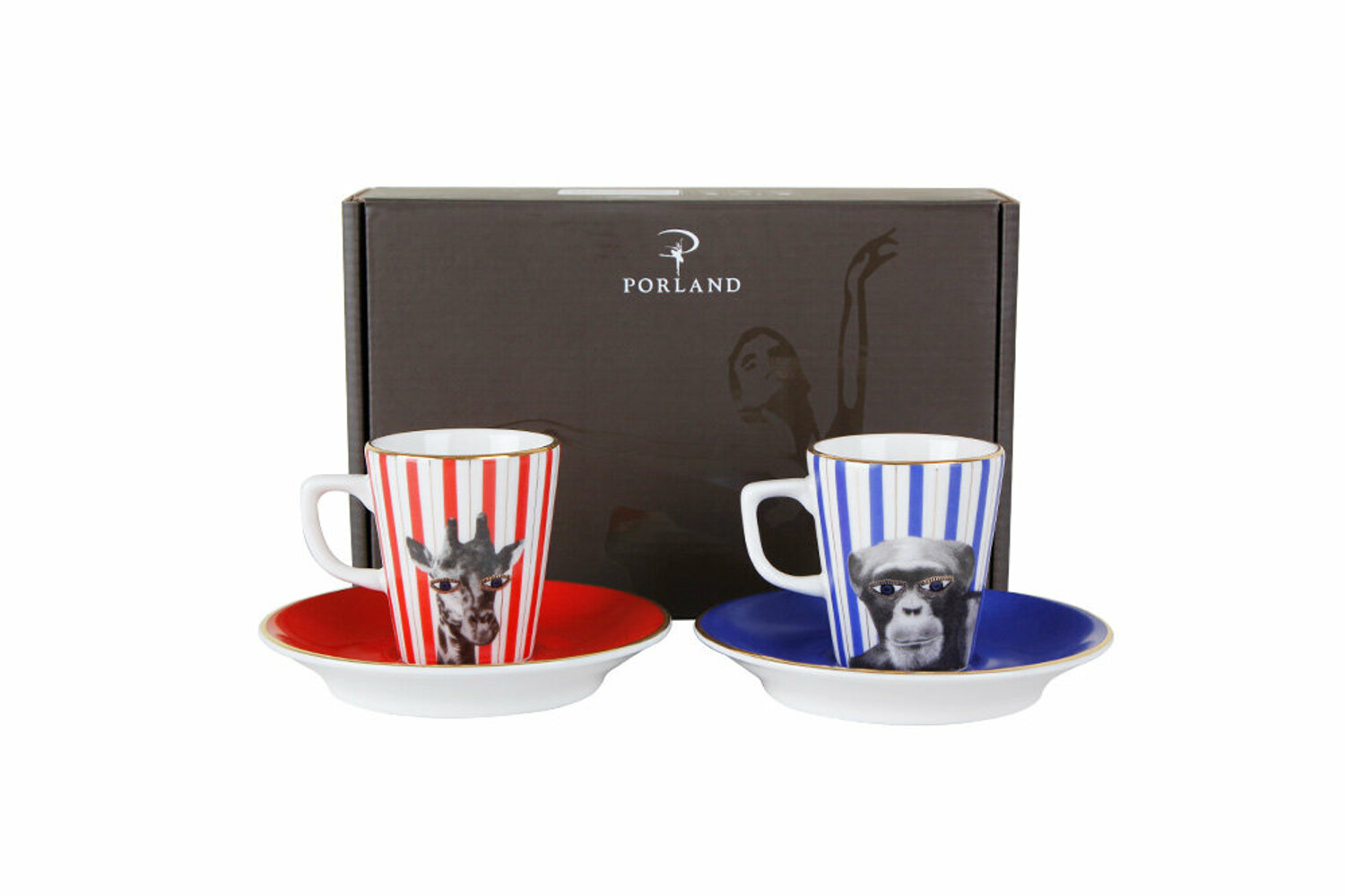 04ALM005320-a WILD LIFE Affe-Giraffe Design Kaffeetasen 4-teilig Porland