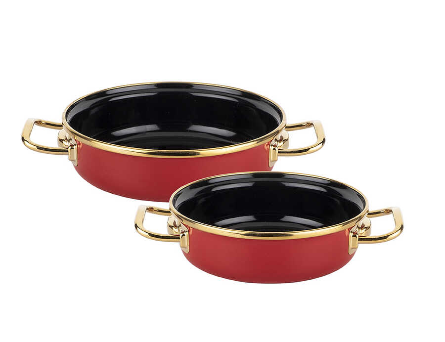 004-01-2-parca-kirmizi-gold-emaye-sahan-seti-tencereler-ve-tavalar-tantitoni-9298-13-B Emaille Rot-Gold Omelette-Sucuk-Menemen Pfanne 2er Set Induktion TantiToni