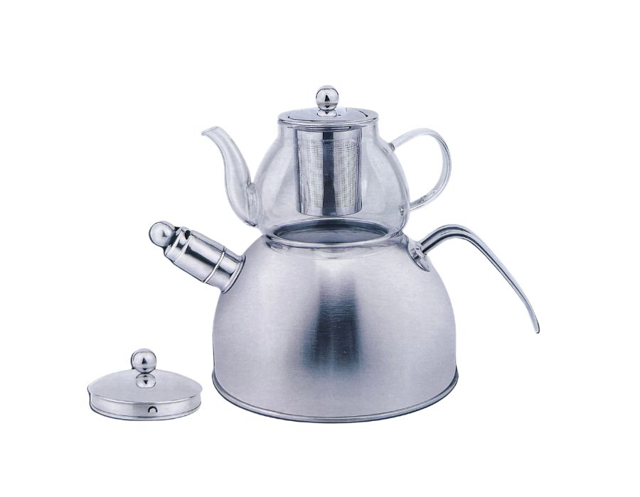 Tu-rkische-Teekanne-SILBER-2 Vintage Türkische Teekanne mit Glaskanne SILBER Induktion