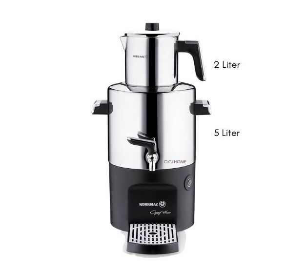 Caysef-A841-01-bb Korkmaz Samowar CAYSEF A841-01 Silber SHINY 2 L + 5 L