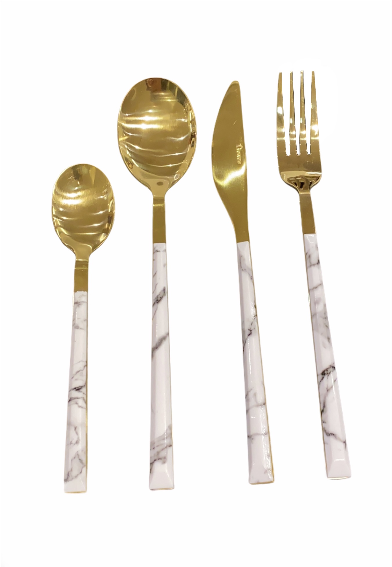 Marmoroptik-weiss-Gold-Besteck-1 Besteckset Ferveo Marmoroptik WEIß-GOLD 6-Personen-Set 24-tlg.