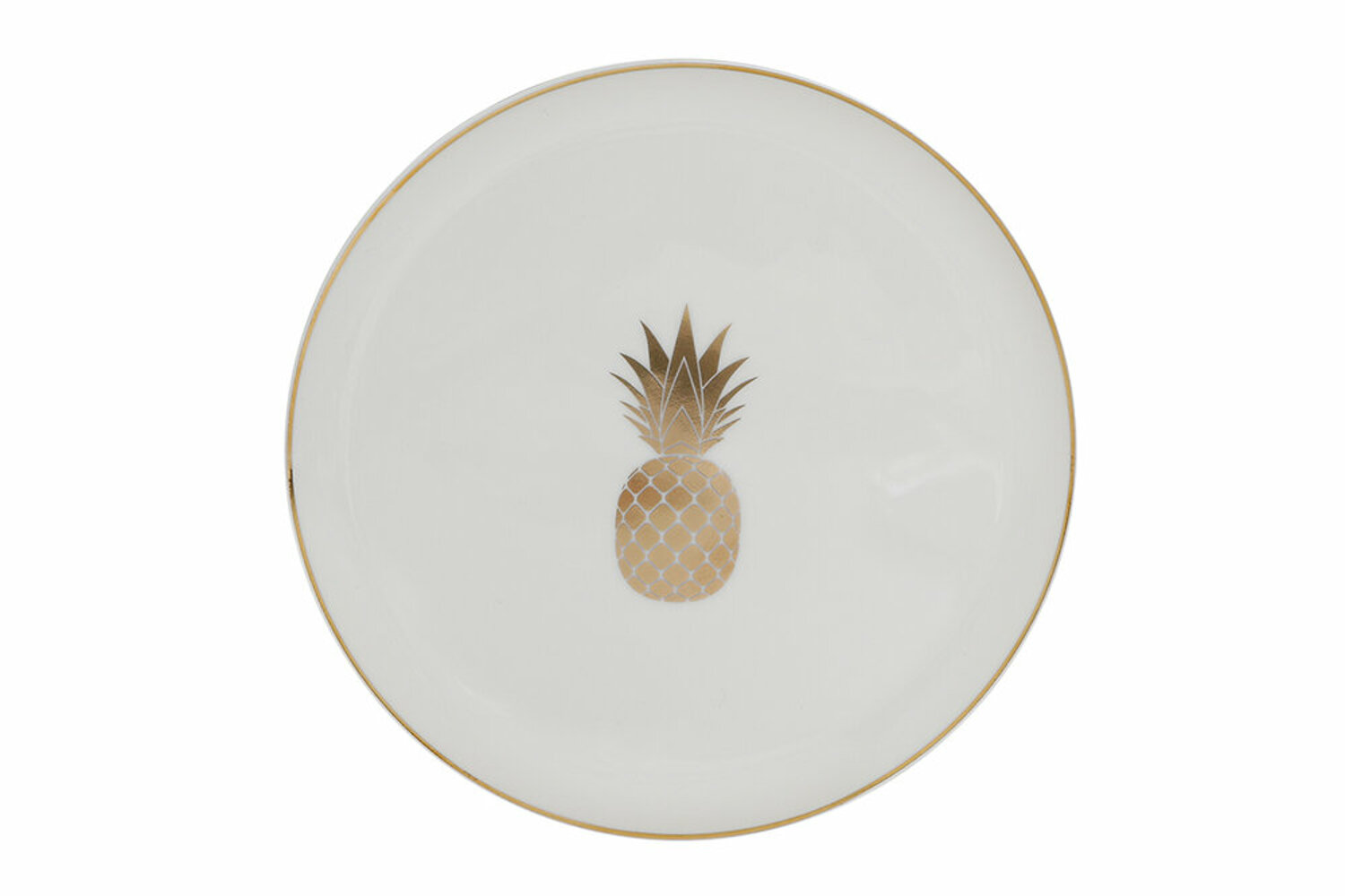 04ALM002909-a EXOTIC Design9 Kuchenteller 18cm weiß-gold mit Ananas Motiv