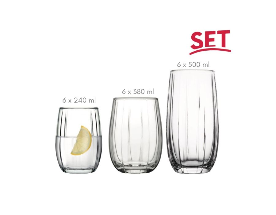 Linka-96820-Set-3 Pasabahce LINKA Gläser Set 240-380-500 ml 18-teilig