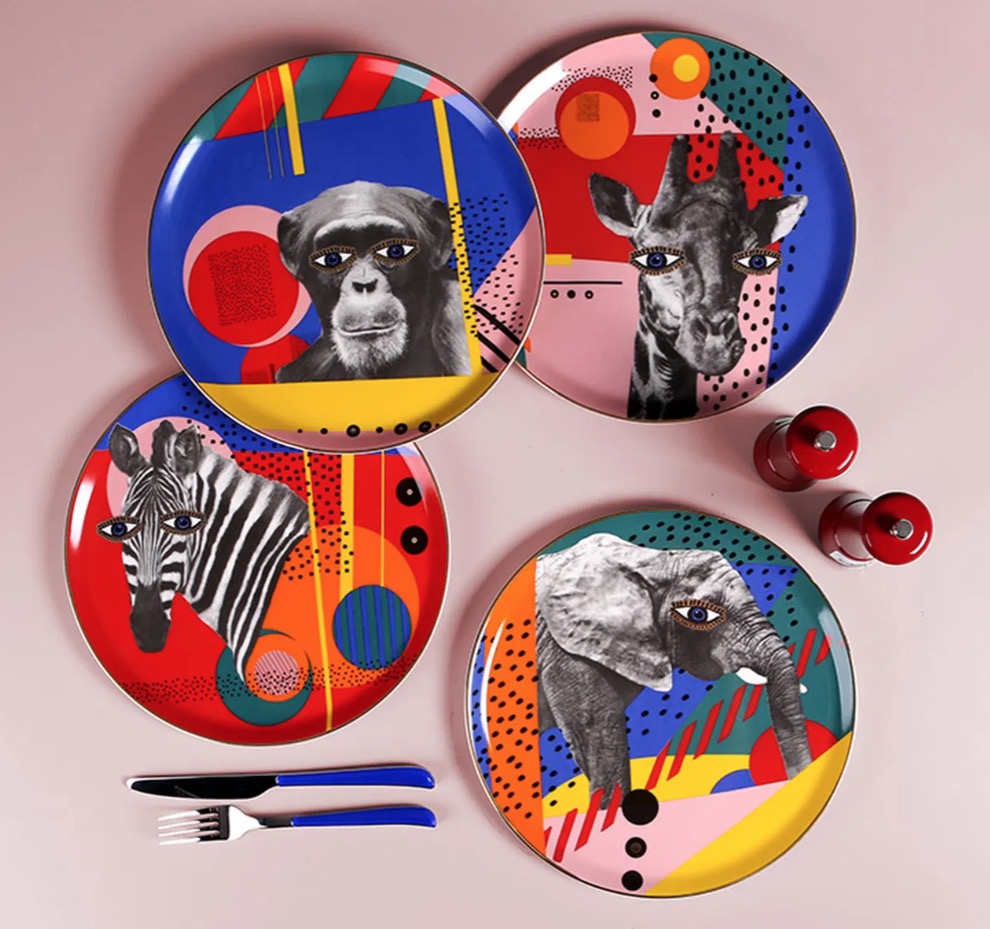 04ALM007235-a Porland WILD LIFE Servierteller 28 cm MIX-Set 4-teilig