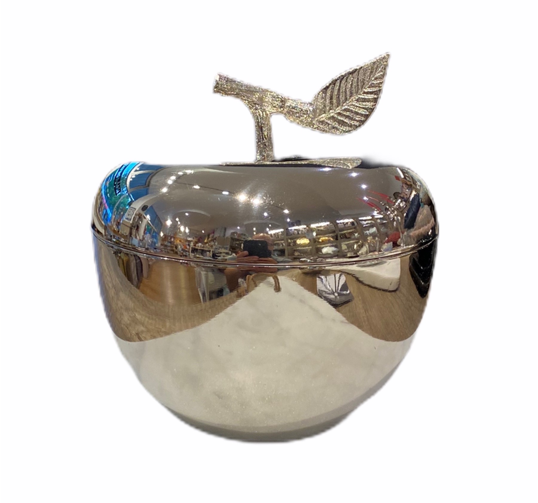 Deko-Apfel-Gross-2 Edelstahl Dekorative Zuckerschale APFEL 10 cm