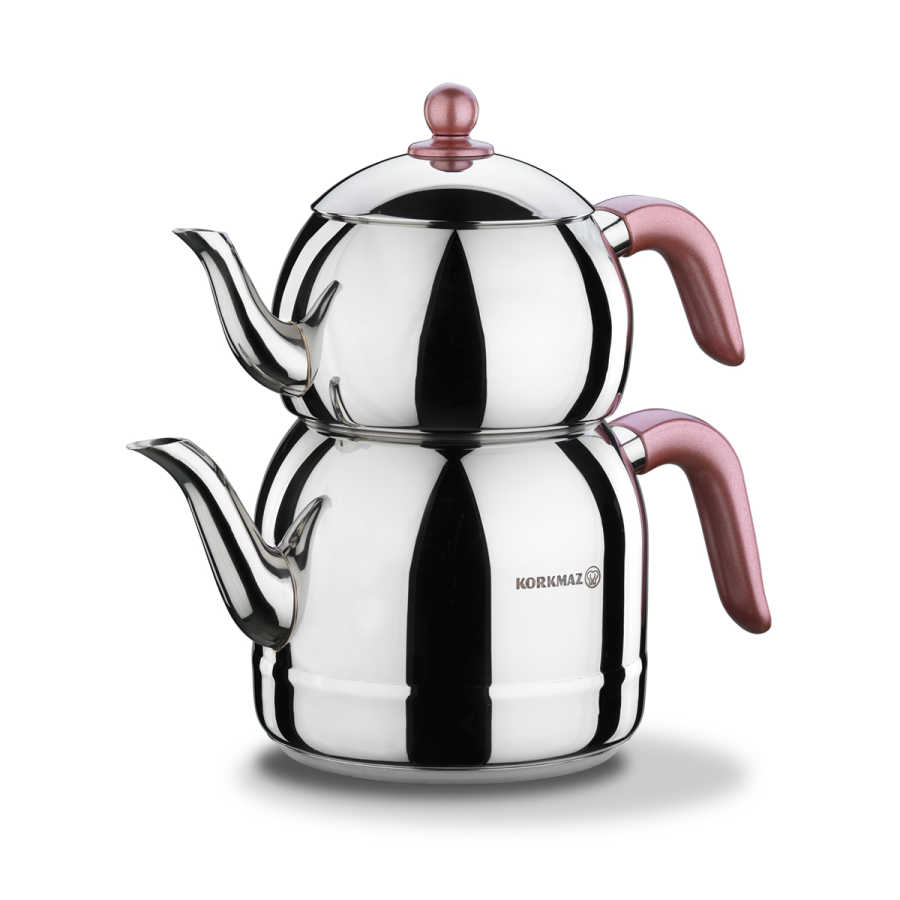 A195 Korkmaz Teekannen Set RETRO A195 Rosa Induktion 1,1 L - 2,5 L
