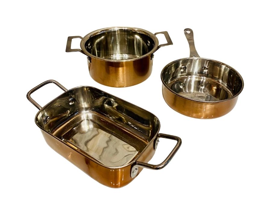151496-set-2 Kupferoptik Mini Serviertöpfe 3er Set aus Edelstahl