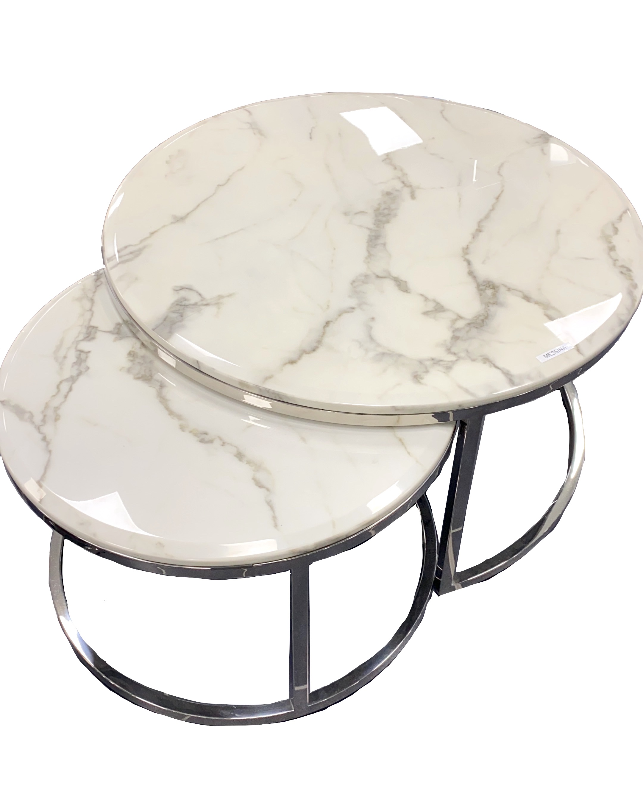 701842000059-aa Luxus Couchtisch MESSINA Marmor Weiß-Chrom 80x42cm 2-teilig