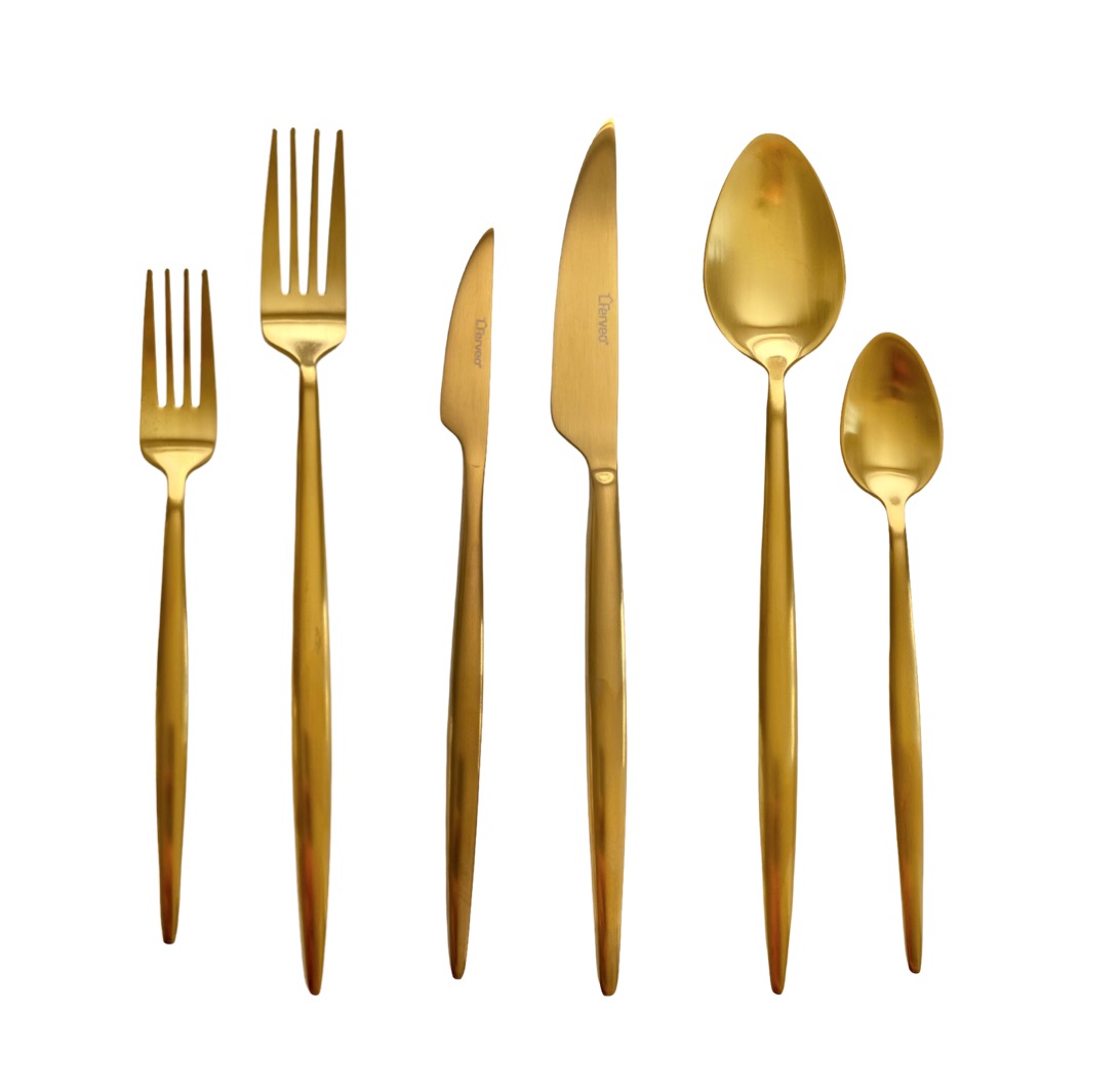 Sara-Matt-Gold-36-tlg-a Premium Besteckset SARA Matt GOLD 36-teilig 6-Personen-Set Edelstahl