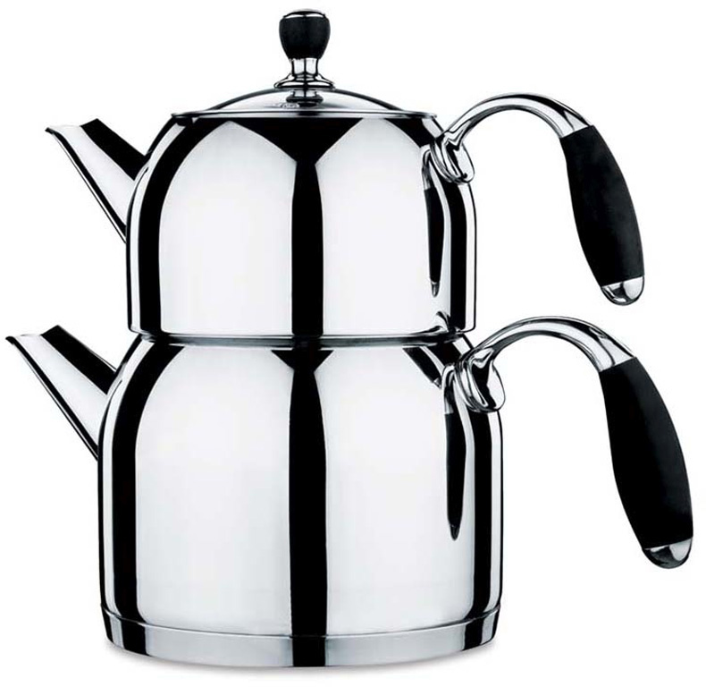 Korkmaz Teekannen Set FLORA Midi A118 Silber-Schwarz 0,7 L - 1,5 L