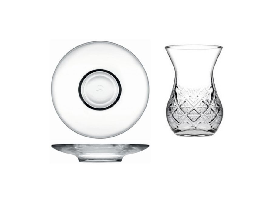 Linka-54621-Untersetzer-2 Pasabahce TIMELESS 42881 Teegläser KURVIG und Untersetzer 12-teilig