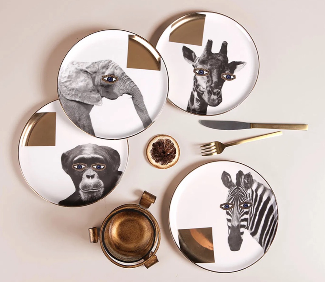 04ALM007038-a Porland WILD LIFE Kuchenteller 20 cm MIX-Set 4-teilig