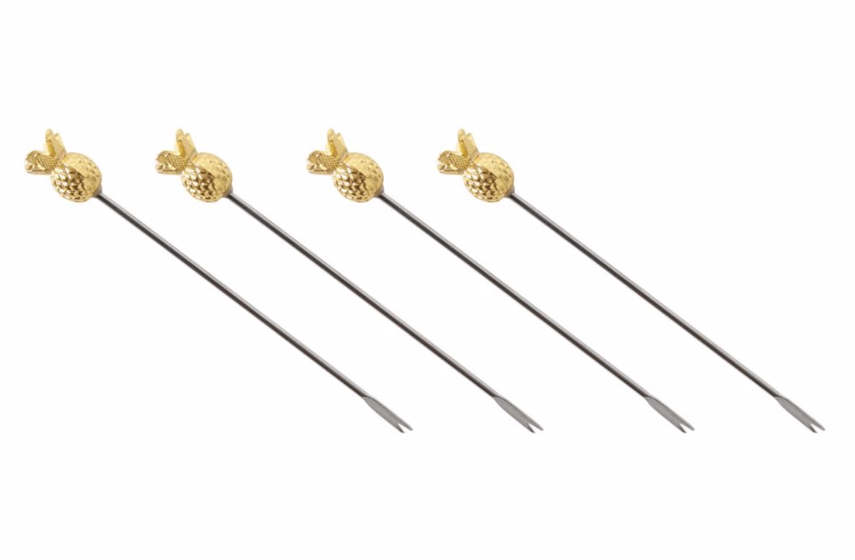 04STY003680-b SHIRAZ Ananas Gold Partypicker Fingerfood-Spieße 4er Set